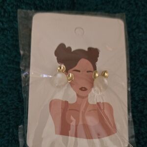 Gold Tone and Faux Pearl Mickey Stud Earrings